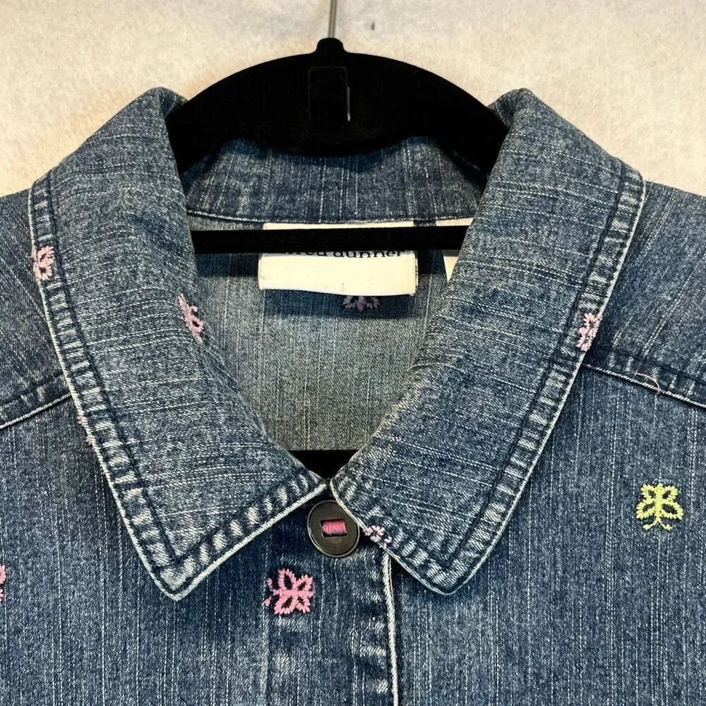 Vintage ALFRED DUNNER Denim Jacket Size 12‎ Blue 80s Embroidered Butterfly Cute!